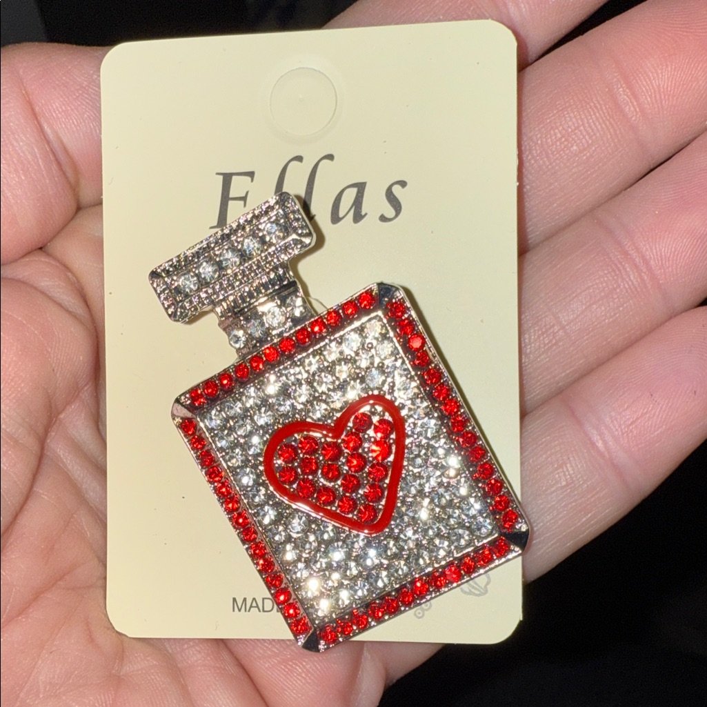 Red And Silver Heart Perfume Bottle Brooch